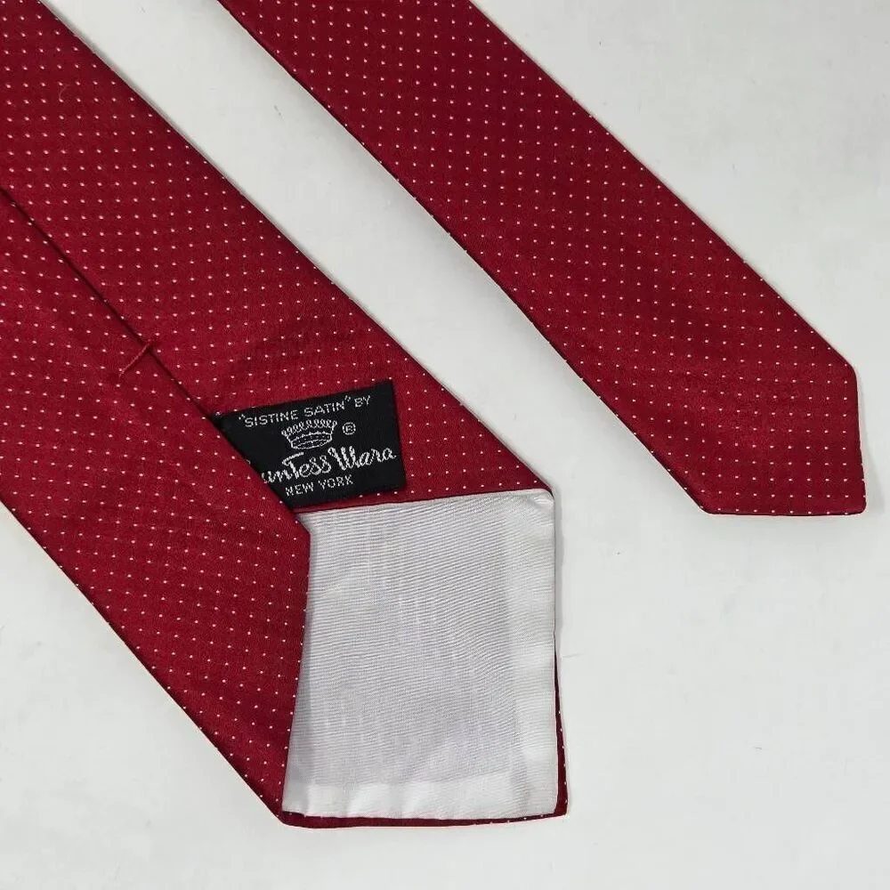 COUNTESS MARA SILK TIE RED WHITE MICRO DOT SISTINE SATIN 3.75